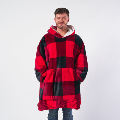 Hoodie Blanket - Red & Black Check